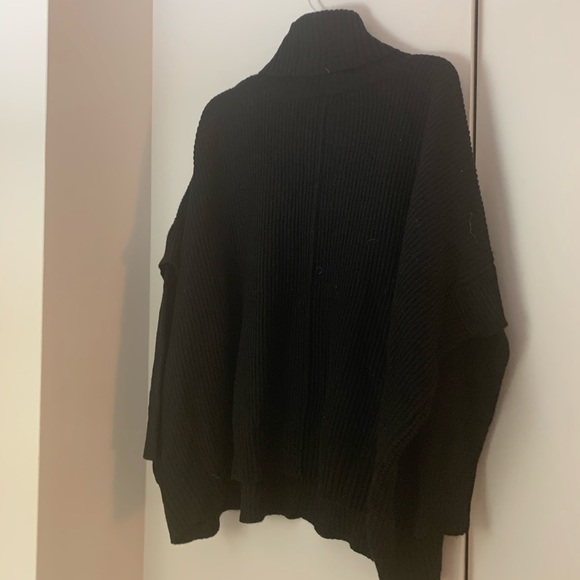 Lord & Taylor Black Waffle Knit Turtleneck Poncho - Picture 9 of 10